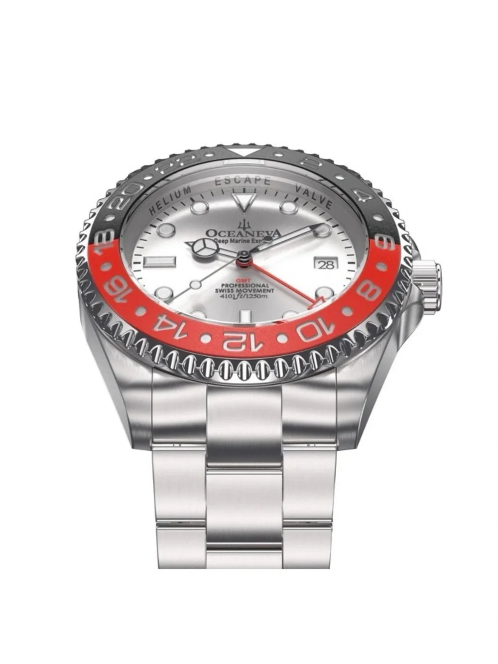Oceaneva Men's Deep Marine Explorer GMT 1250M Pro Diver Red/Black Swiss Quartz